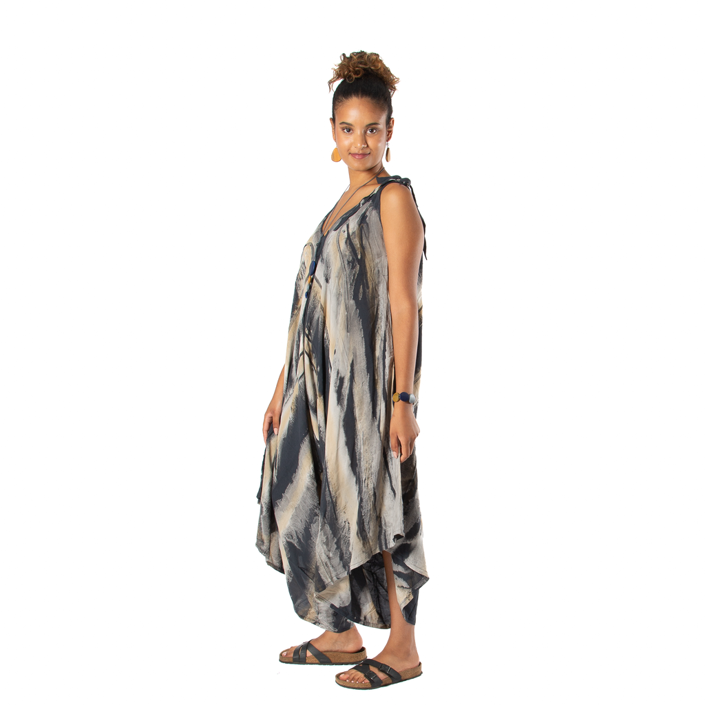 Abstract Tie Dye Design Romper - Grey & Gold Mix