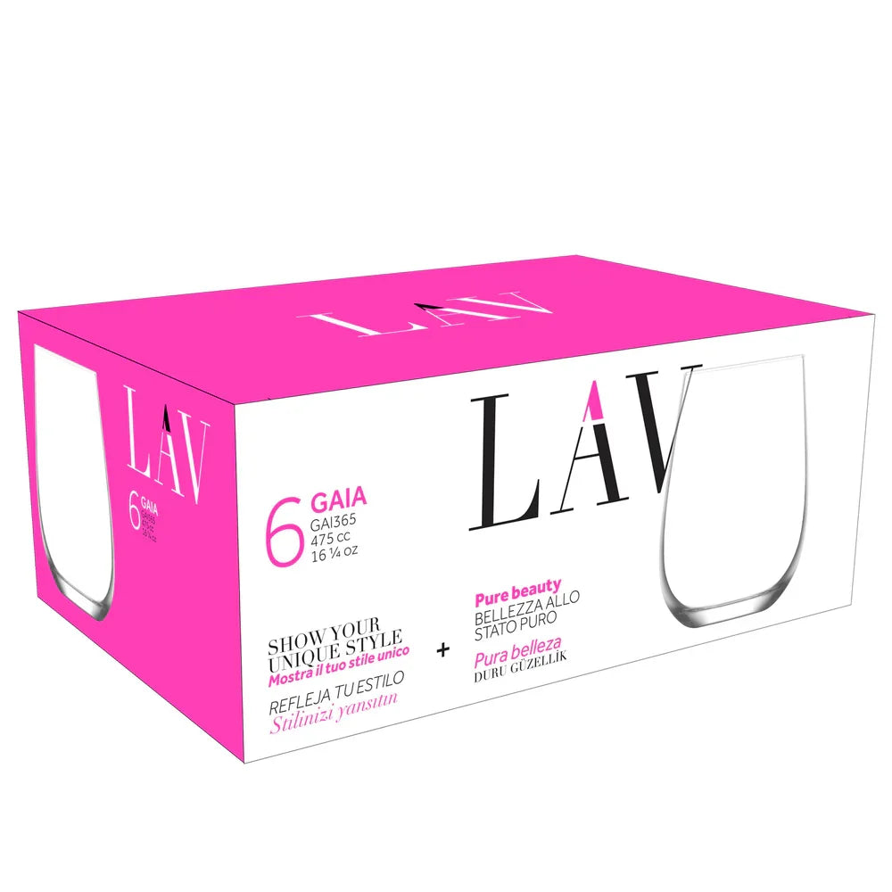Stemless Wine Glasses 16 Oz - LAV GAIA - Set of 6