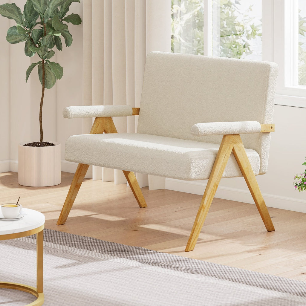 Loveseat Sofa with Armrests and Wooden Legs-Beige
