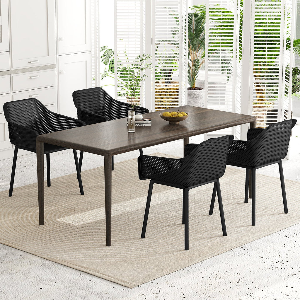 Modern Plastic Dining Chairs Set of 4 Kitchen Armchairs with Breathable Mesh Backrest-Black