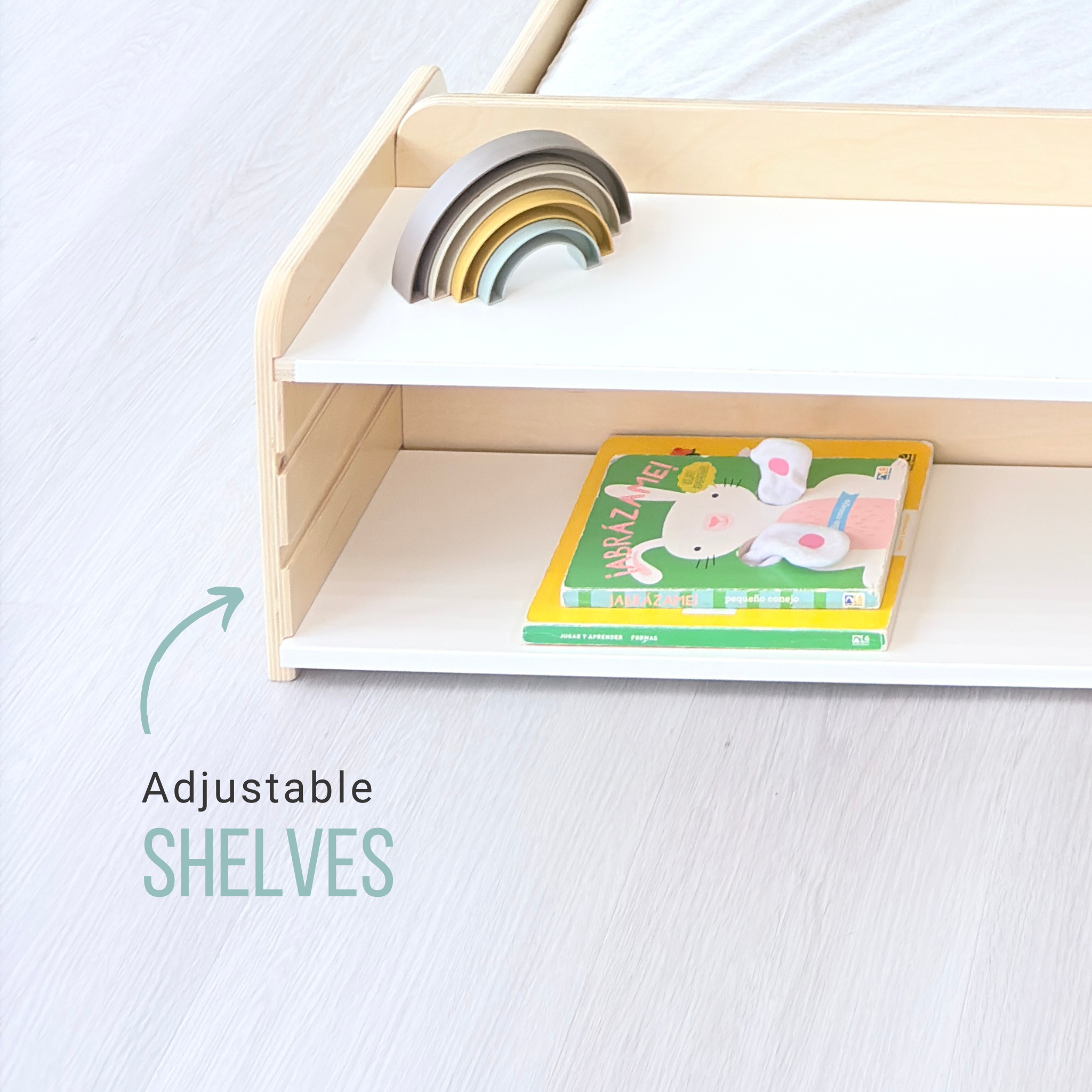 APPLE FULL - Montessori Floor Bed with Shelves