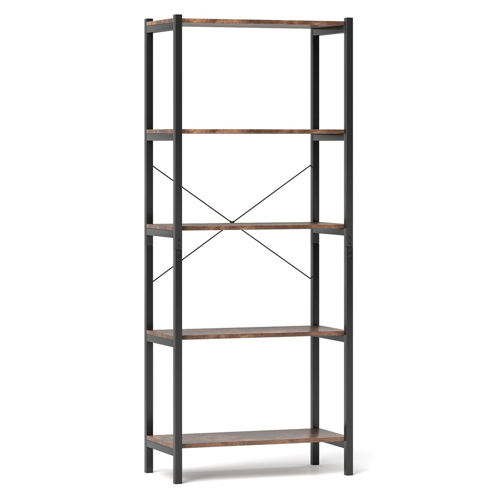 Multipurpose Open Bookcase Industrial Rack Wide Standing Storage Shelf-Brown