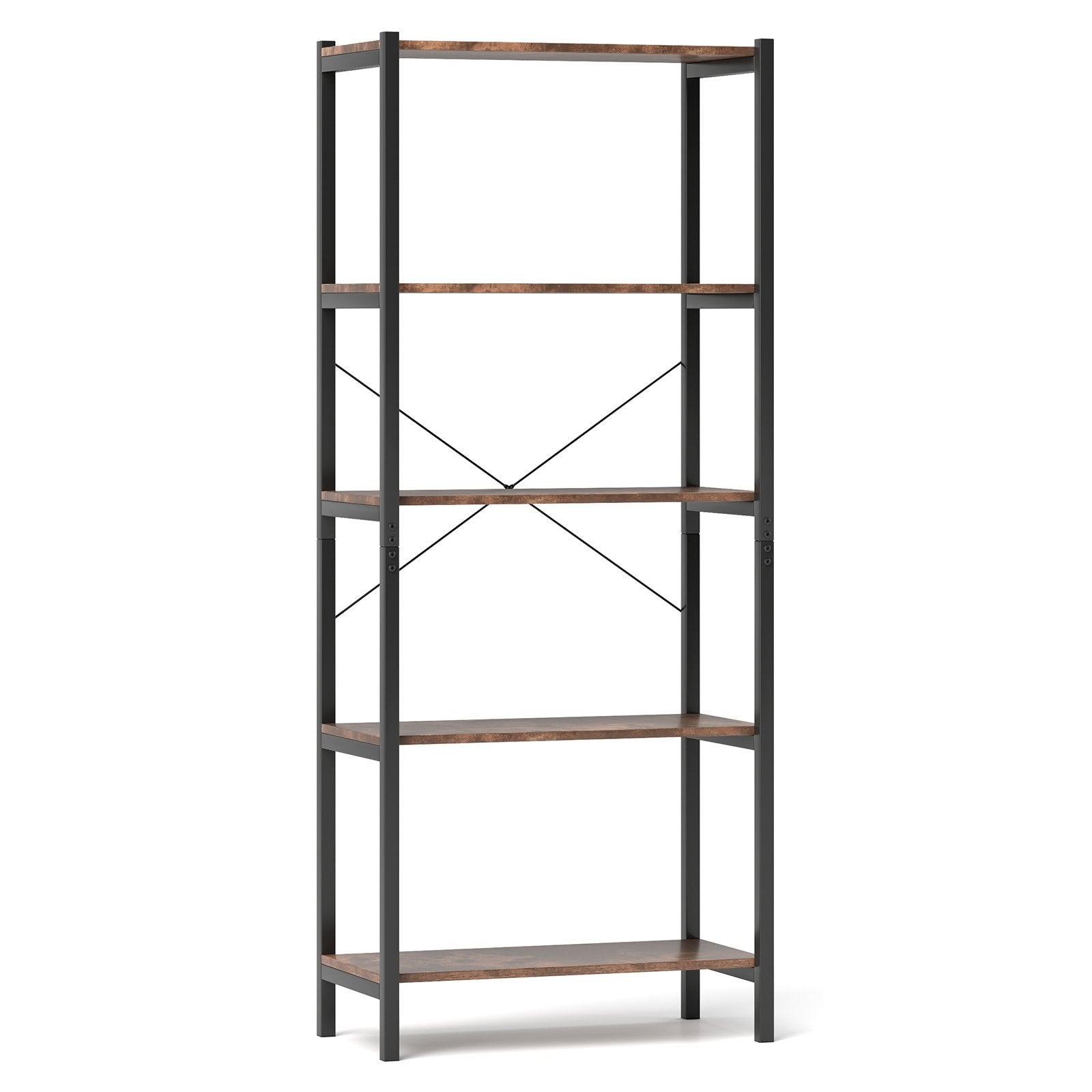 Multipurpose Open Bookcase Industrial Rack Wide Standing Storage Shelf-Brown