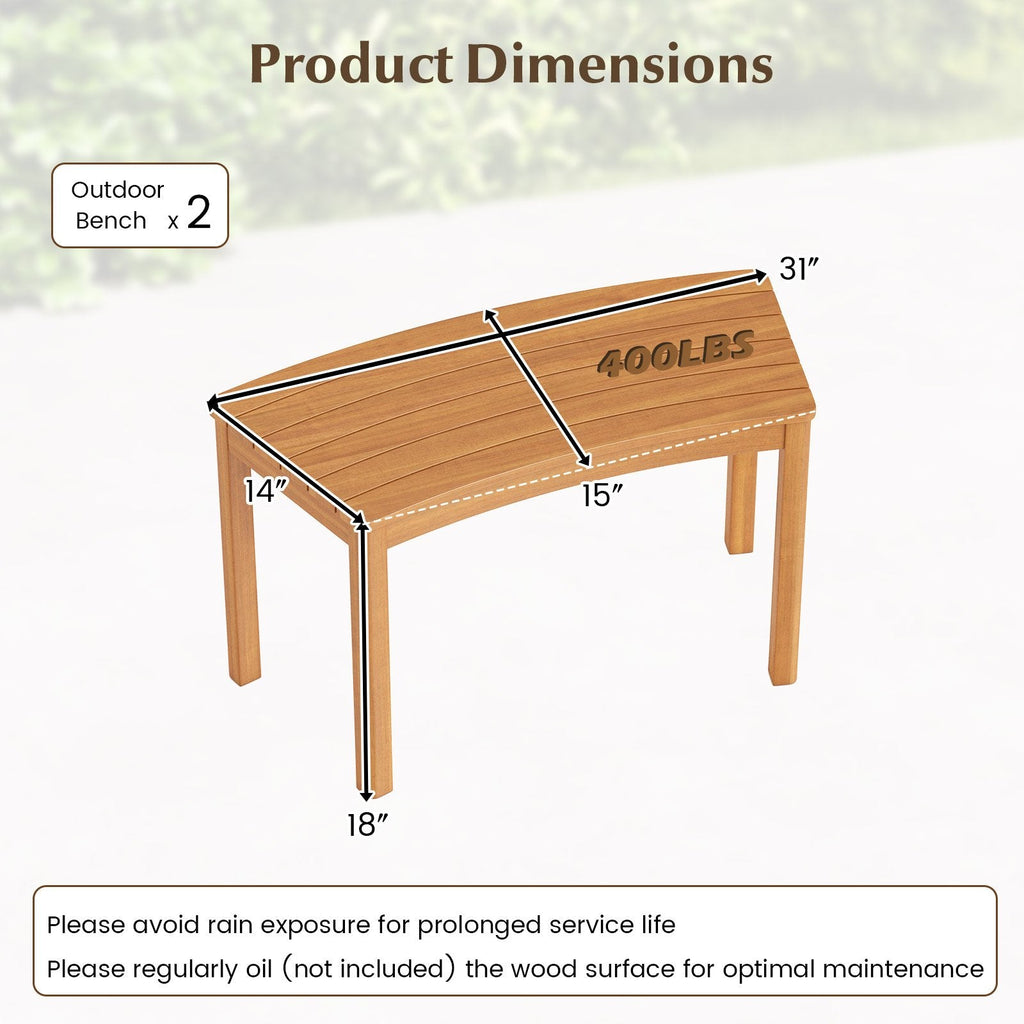 Outdoor Curved Acacia  Wood Bench Set of 2/3/4 for Front Porch-4