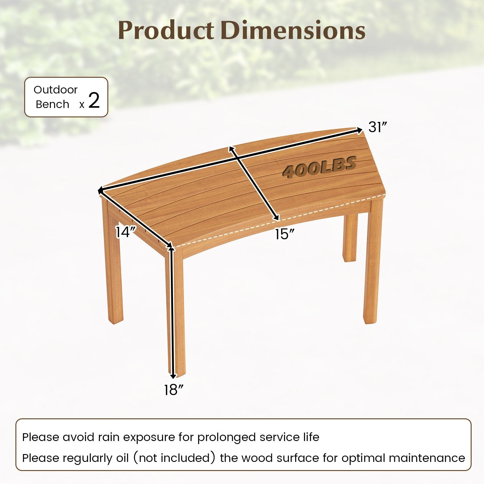 Outdoor Curved Acacia  Wood Bench Set of 2/3/4 for Front Porch-4