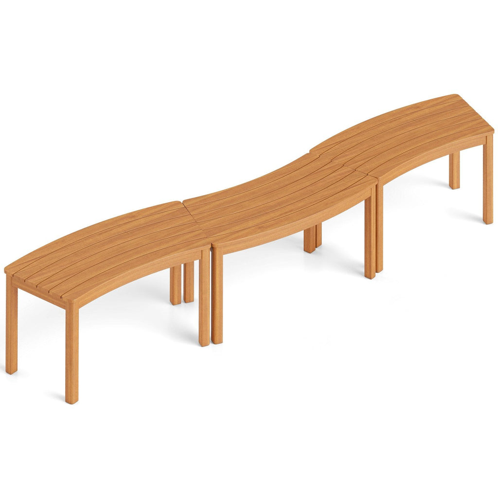 Outdoor Curved Acacia  Wood Bench Set of 2/3/4 for Front Porch-4