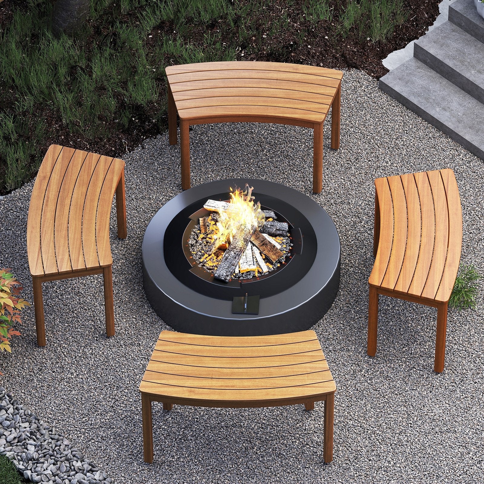 Outdoor Curved Acacia  Wood Bench Set of 2/3/4 for Front Porch-4