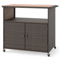 Outdoor Storage Cabinet with Acacia Wood Top and Lockable Wheels