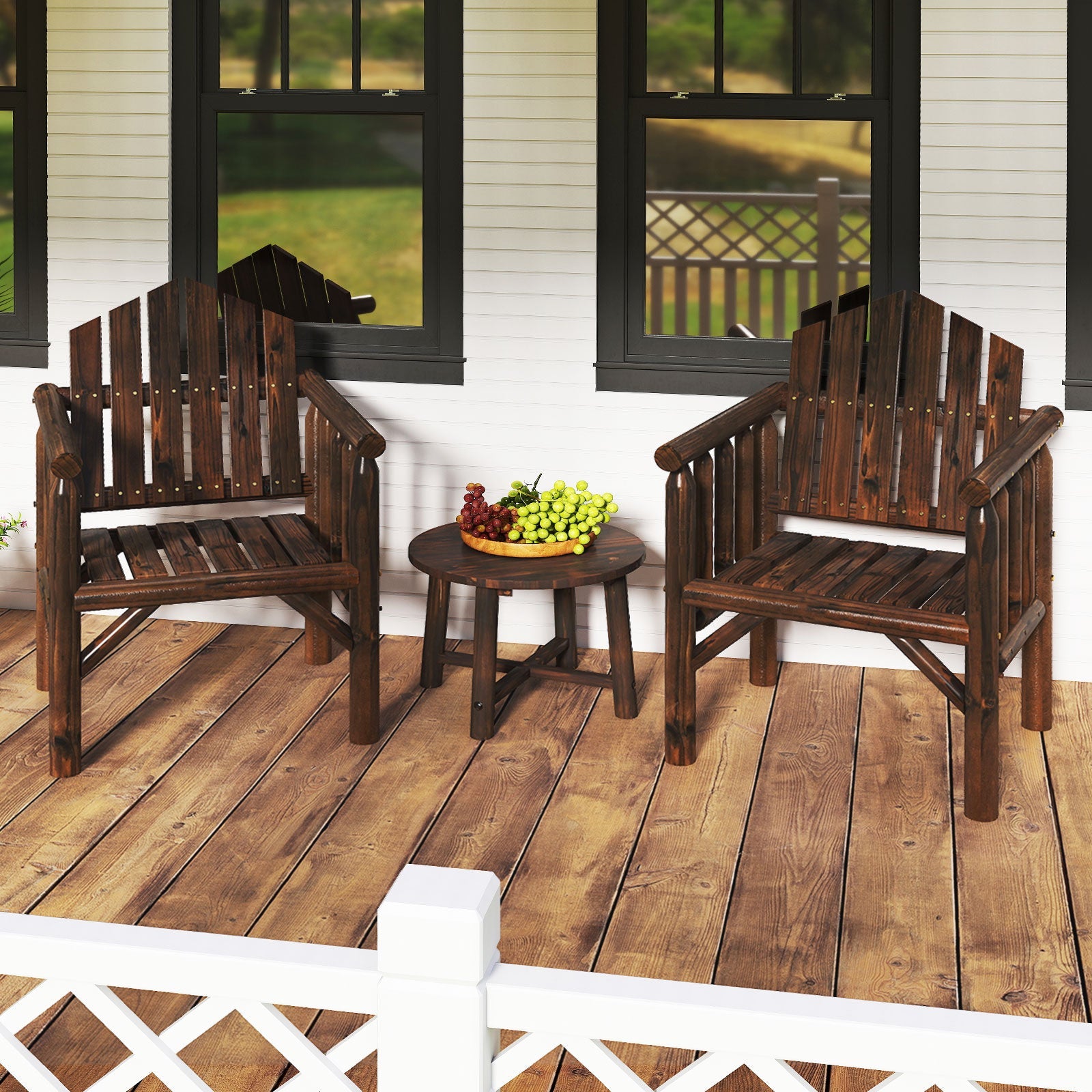 Outdoor Wood Armchair Wooden Patio Dining Chair with Armrests-Brown
