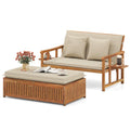 Outdoor Wooden Daybed with 4-Level Backrest and Removable Cushions-White