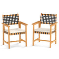 Outdoor Wooden Dining Chair Set of 2 with Armrests and Curved Back-White