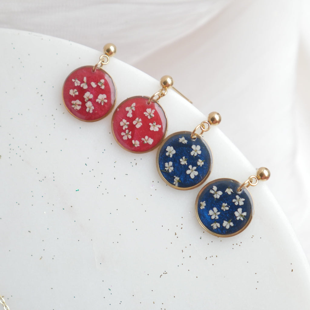 Boucles d'oreilles Céleste - fleurs de carottes- rond 16mm