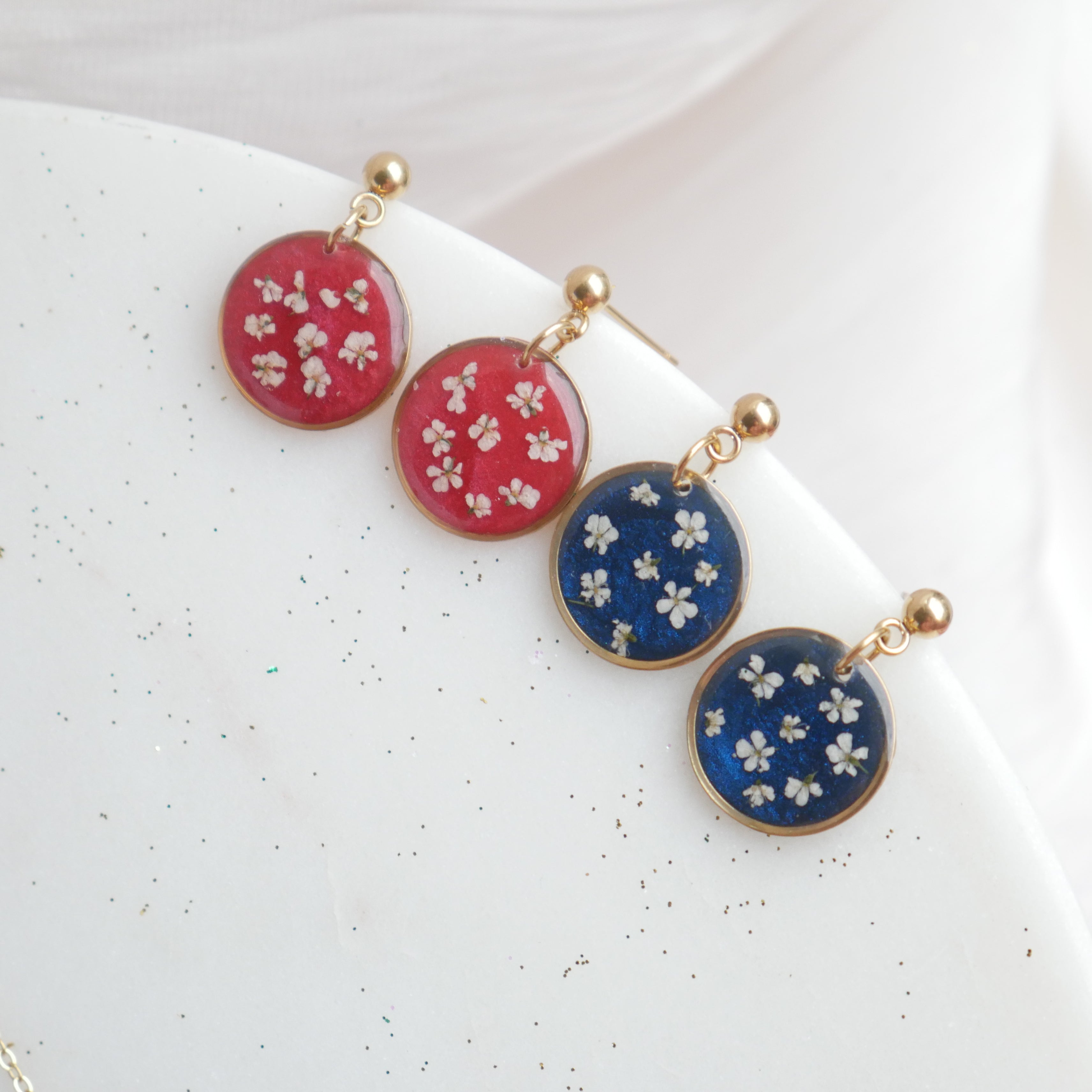 Boucles d'oreilles Céleste - fleurs de carottes- rond 16mm