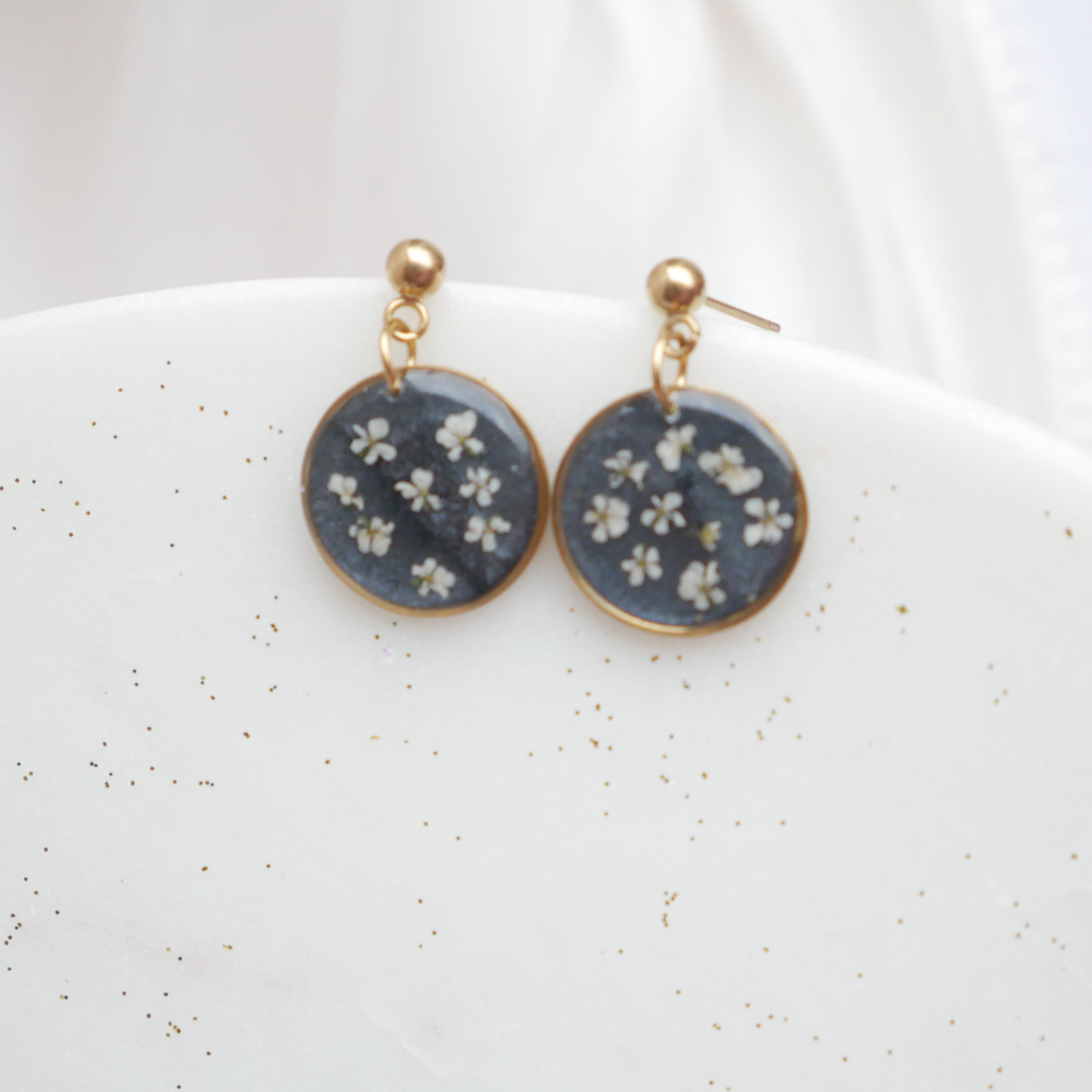 Boucles d'oreilles Céleste - fleurs de carottes- rond 16mm
