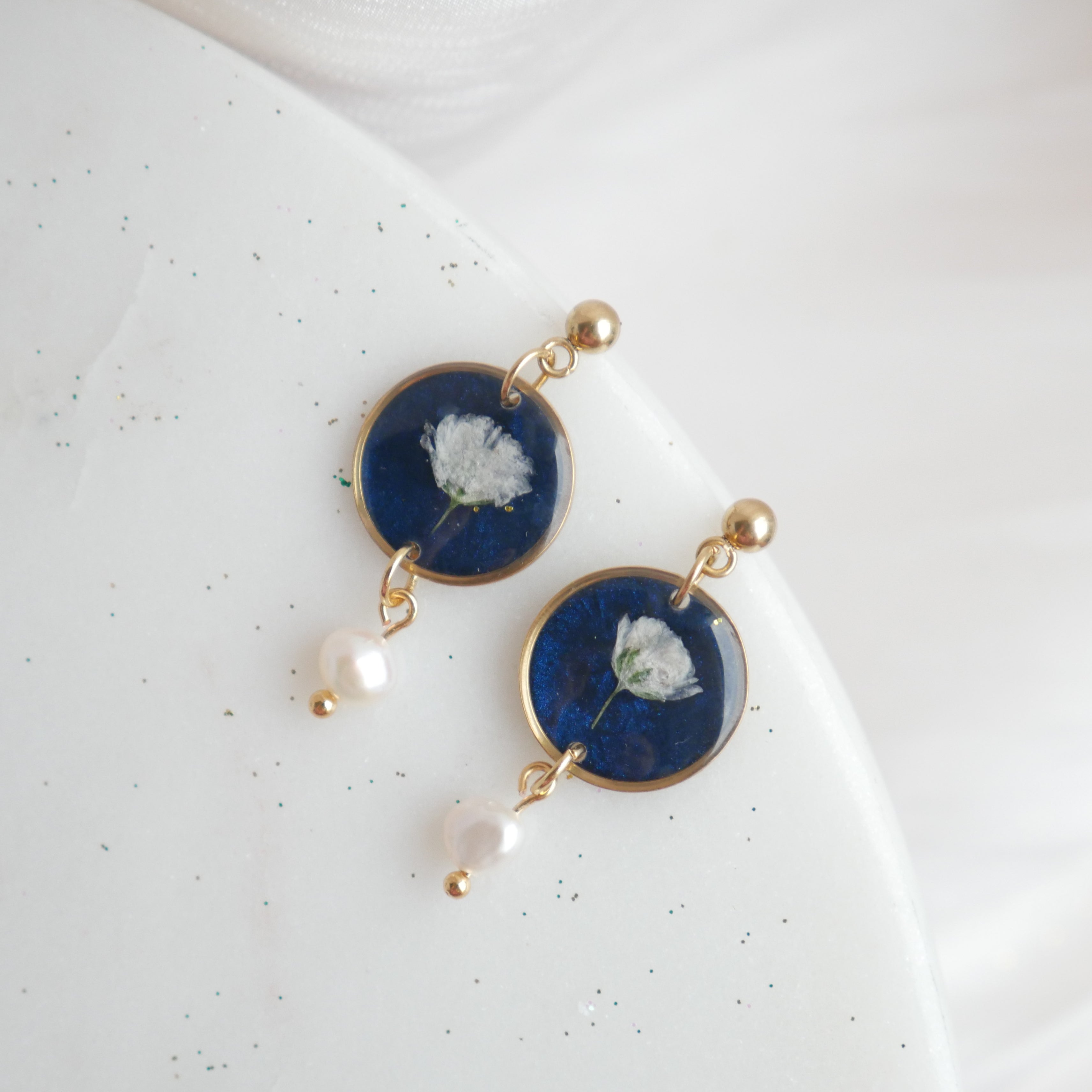 Boucles d'oreilles Céleste - gypsophile - rond (16mm)
