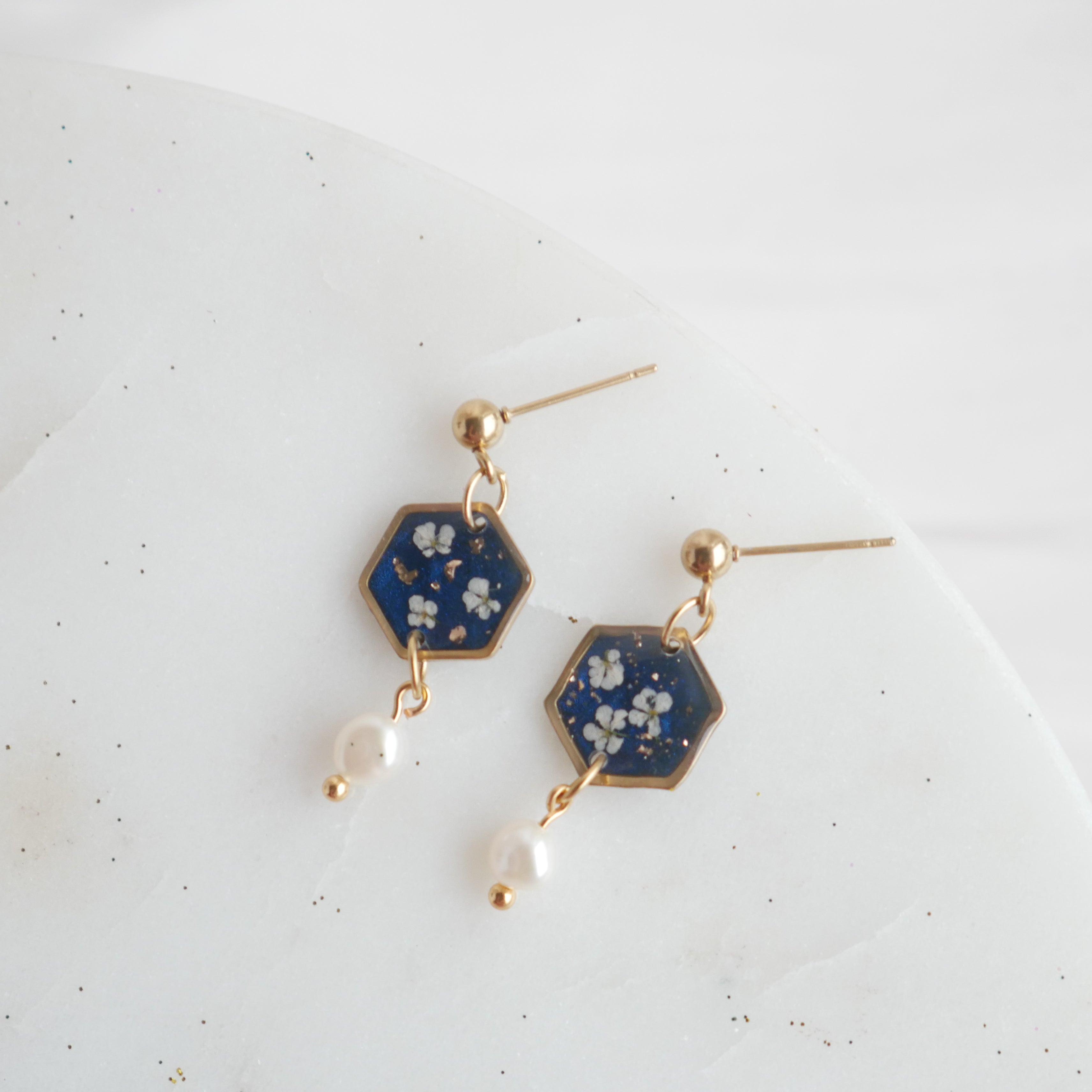 Boucles d'oreilles Céleste - Fleurs de carottes - hexa (12mm)