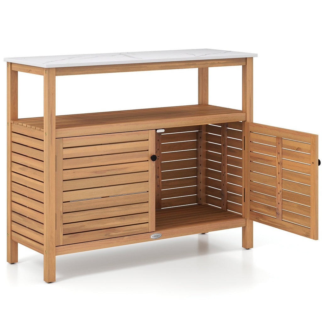 Patio Wood Storage Cabinet Outdoor Acacia Wood Buffet Cabinet