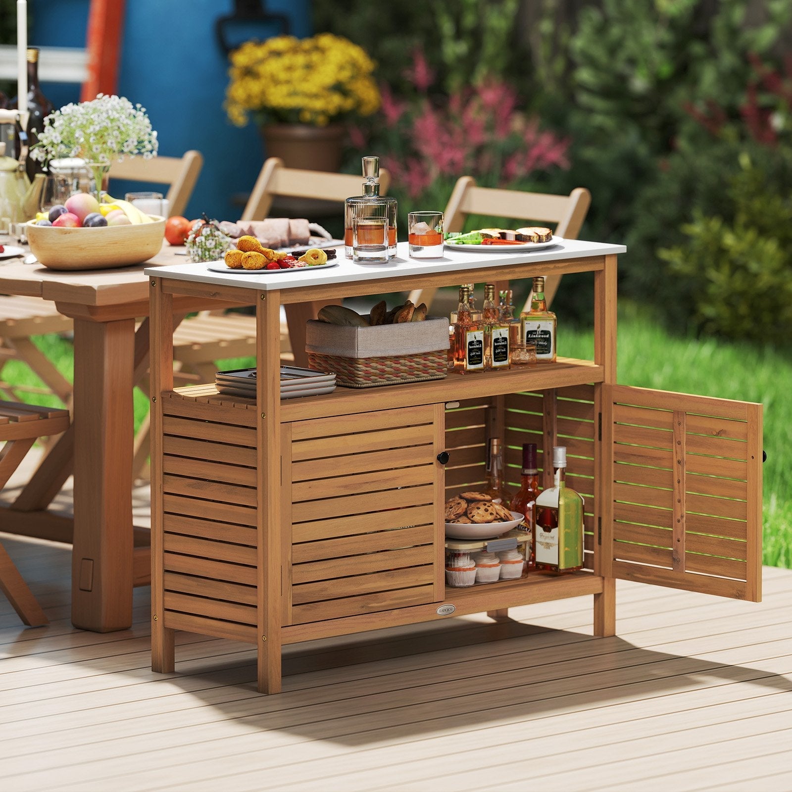 Patio Wood Storage Cabinet Outdoor Acacia Wood Buffet Cabinet