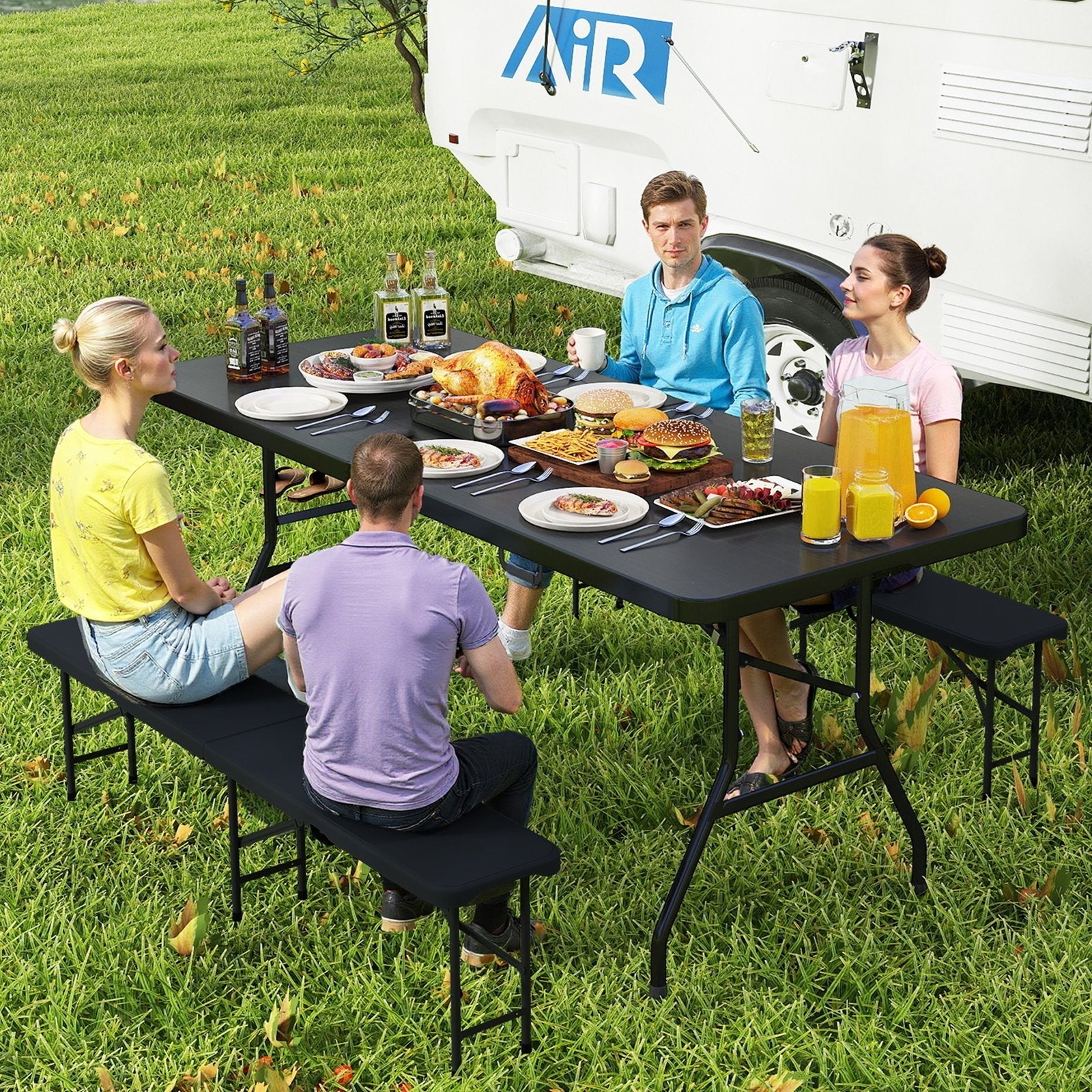 Portable Folding Camping Table with Carrying Handle-Black