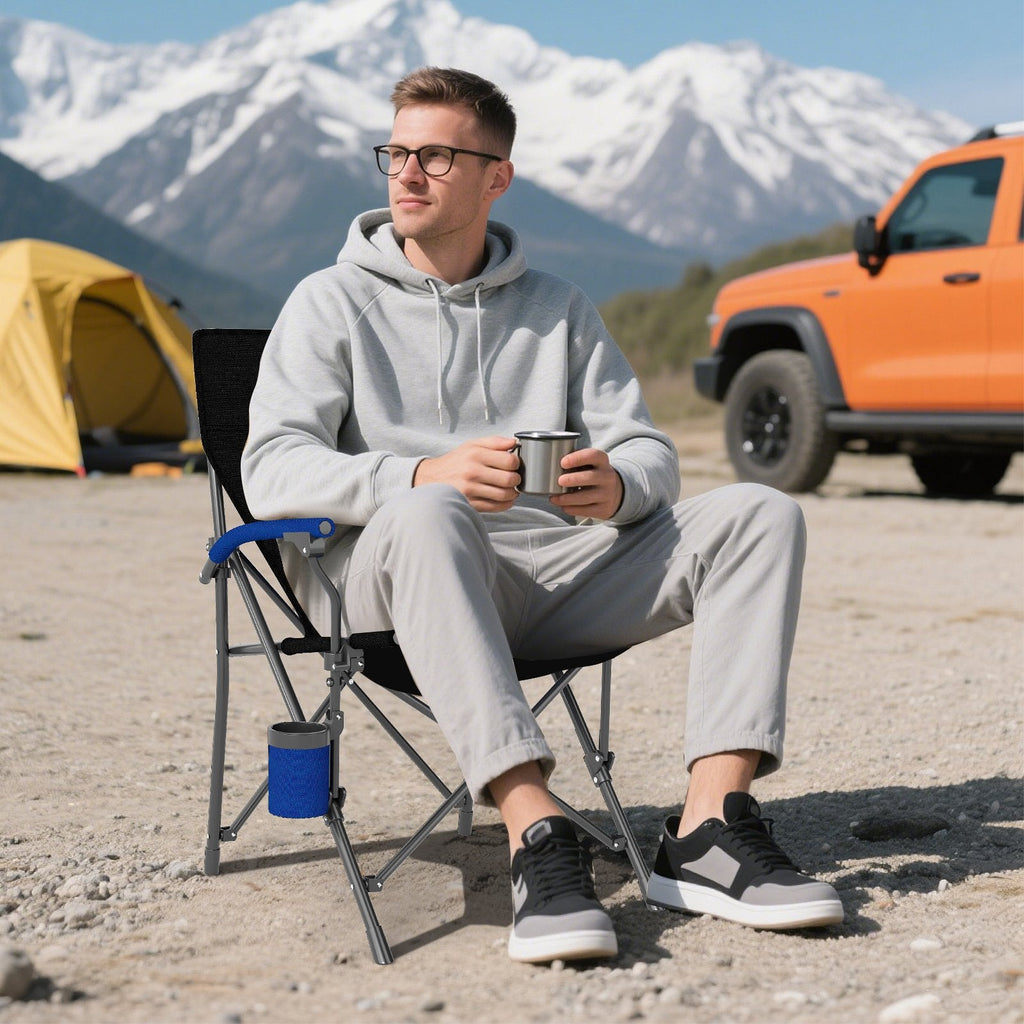 Portable Folding Oxford Cloth Camping Chair with Cup Holder and Side Pocket-Grey