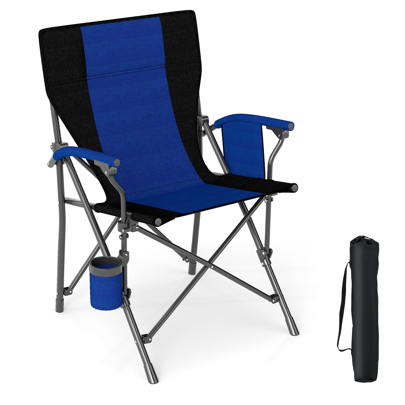 Portable Folding Oxford Cloth Camping Chair with Cup Holder and Side Pocket-Grey