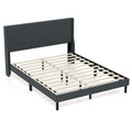 Queen Size Upholstered Bed Frame with Button Tufted Wingback Headboard and Wooden Slats Support Mattress Foundation-Gray