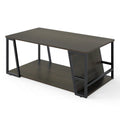 Rectangle Coffee Table 2-tier Industrial Accent Table with Storage Shelf and Compartment-Brown
