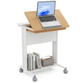 Rolling Portable Desk Laptop Desk with Tilting Tabletop Hidden Compartment-Natural