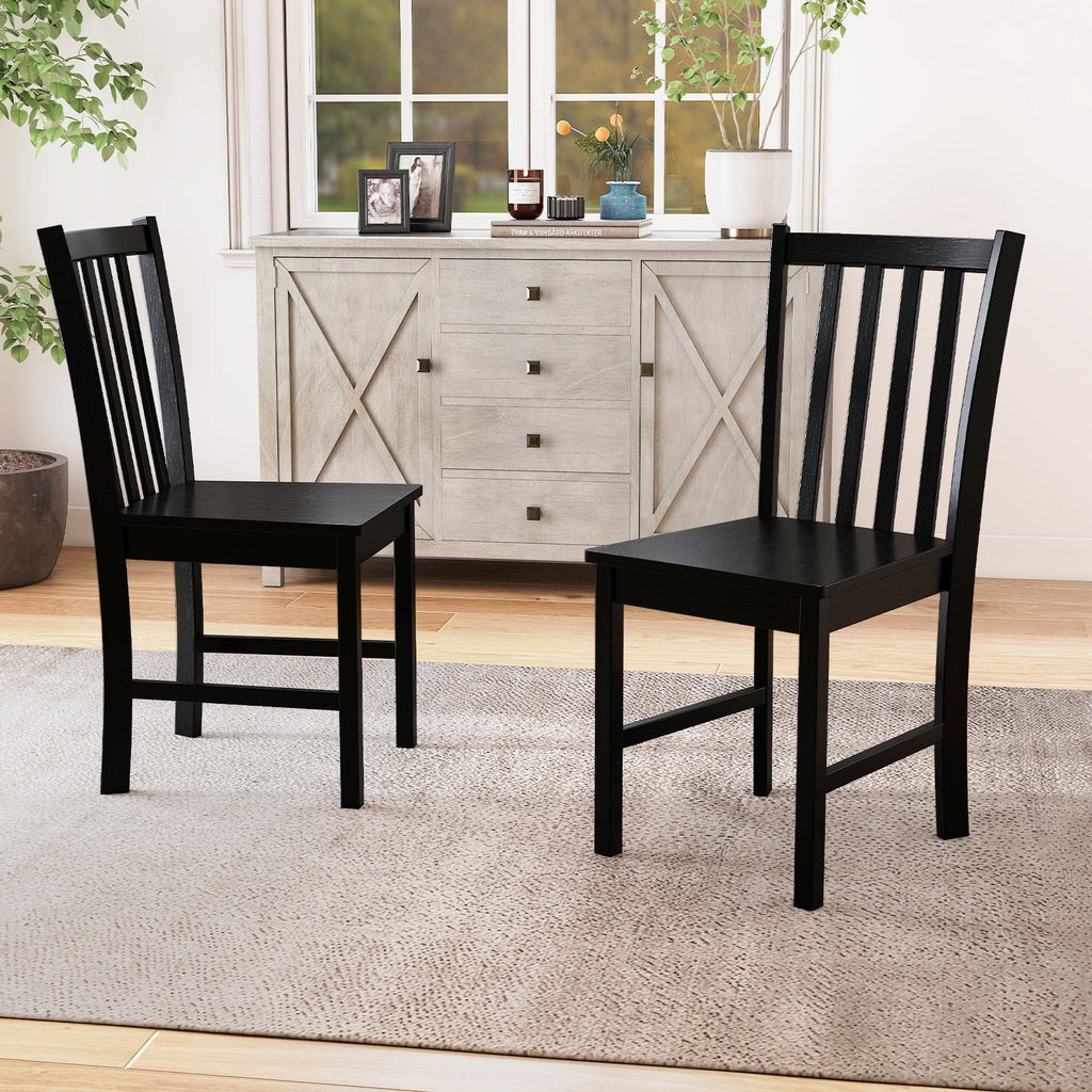 Rustic Dining Chairs Set of 2 Wooden Kitchen Chairs with Slat Tilt Backrest-black