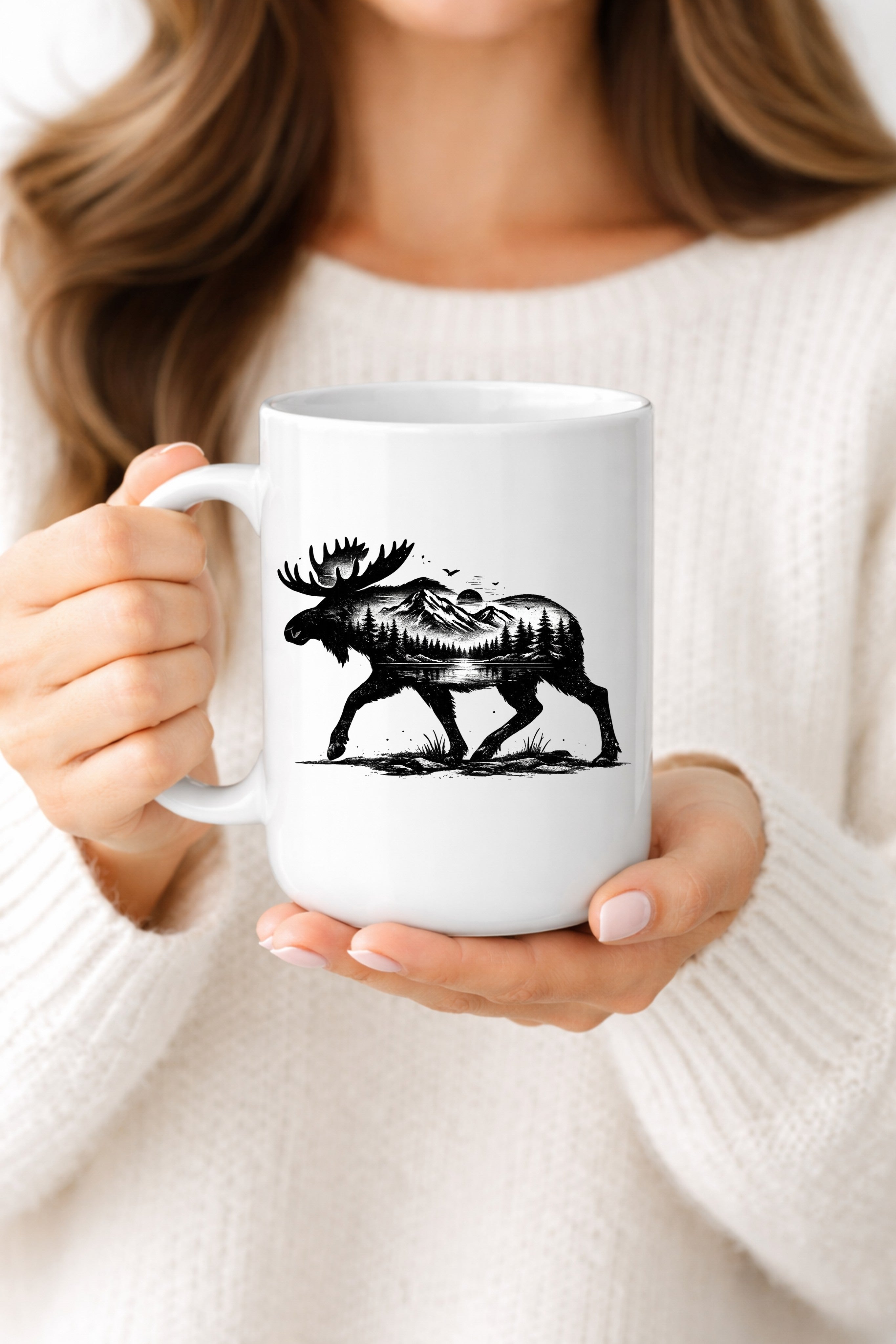 Moose Forest Mug — Rustic Wildlife Cabin Coffee Mug