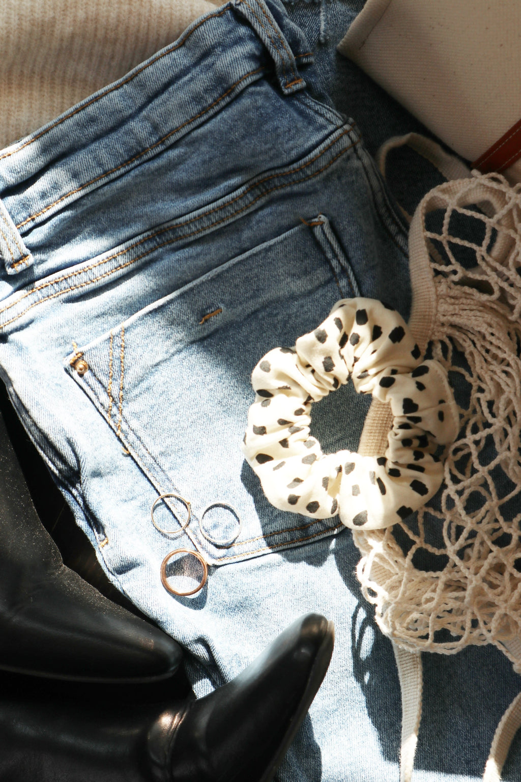 Hair Scrunchie - Cream Dots