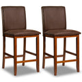 Set of 2 Counter Barstools with Rubberwood Legs and Upholstered Seat-Walnut