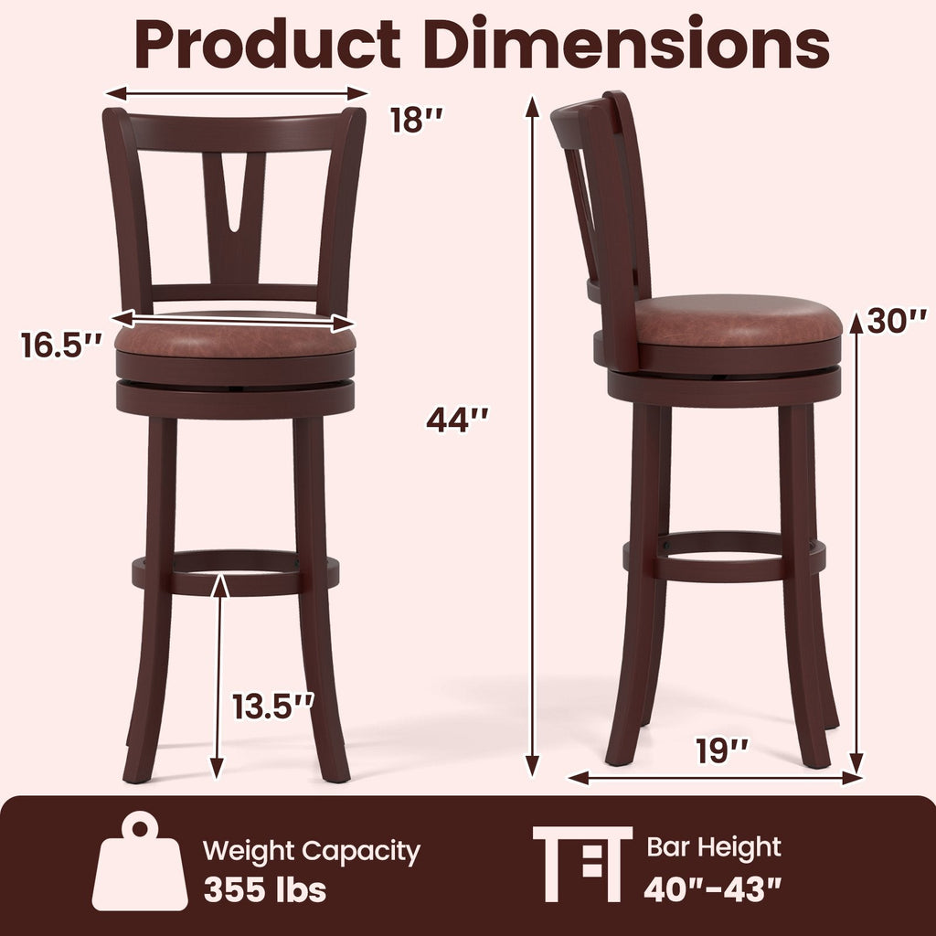 Set of 2 Counter Height Swivel Barstools with High Backs and Footrests-26 inches