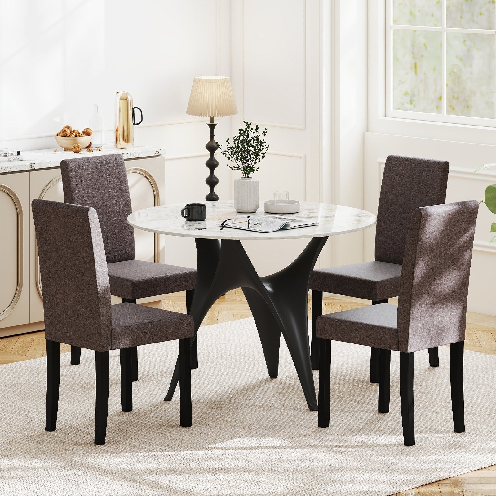 Set of 2 Dining Chair Mid-Century Modern Fabric Upholstered Parson Chairs-Beige