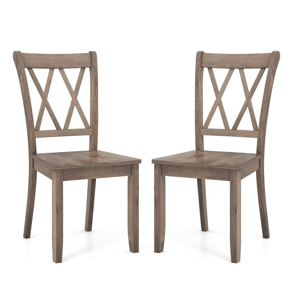 Set of 2 Wooden Dining Chairs Mid Century Farmhouse Retro Kitchen Chairs-Brown