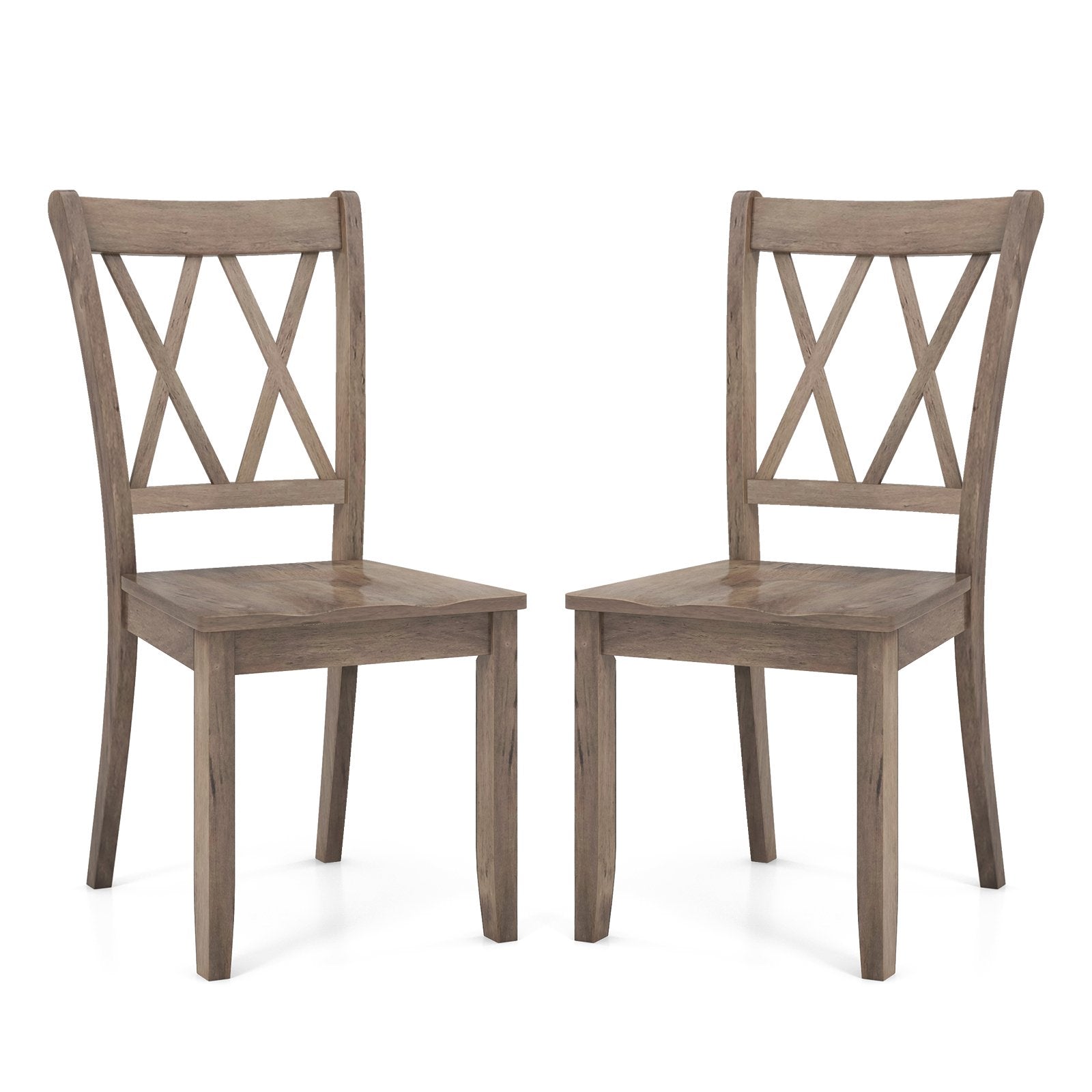 Set of 2 Wooden Dining Chairs Mid Century Farmhouse Retro Kitchen Chairs-Brown