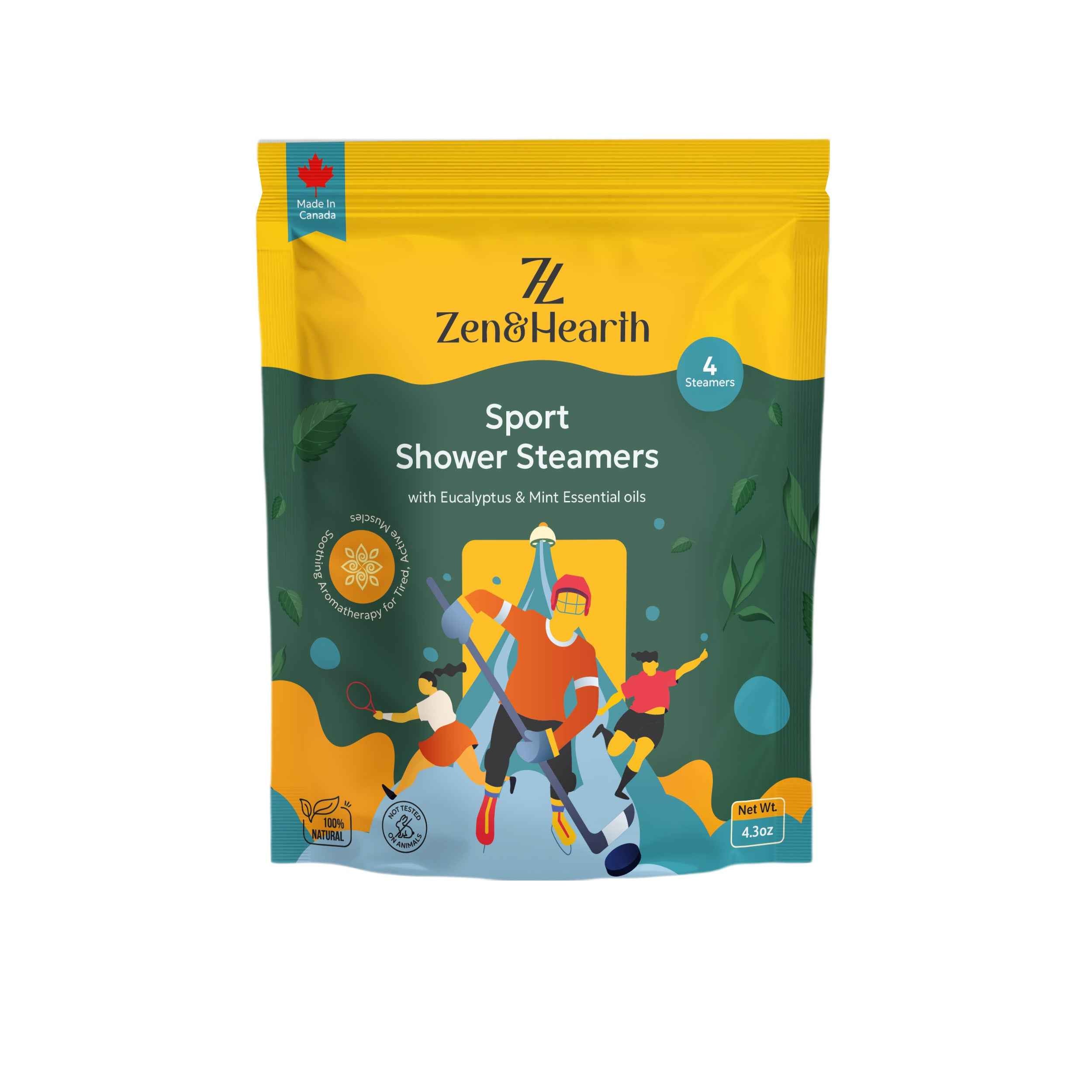 Zen & Hearth Sport Shower Steamers – Post-Workout Recovery & Clearing Breath Aromatherapy with Eucalyptus, Mint & Menthol for Athletes & Active Lifestyles – Made in Canada