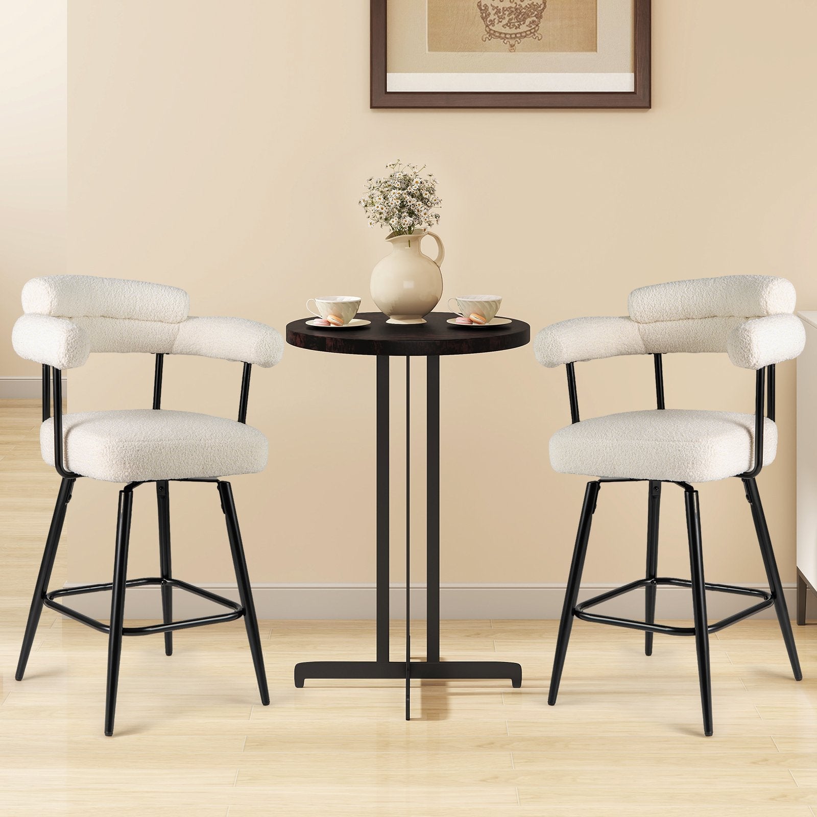 Swivel Bar Stool Set of 2 Counter Height Chairs with Curved Back and Arms-Grey