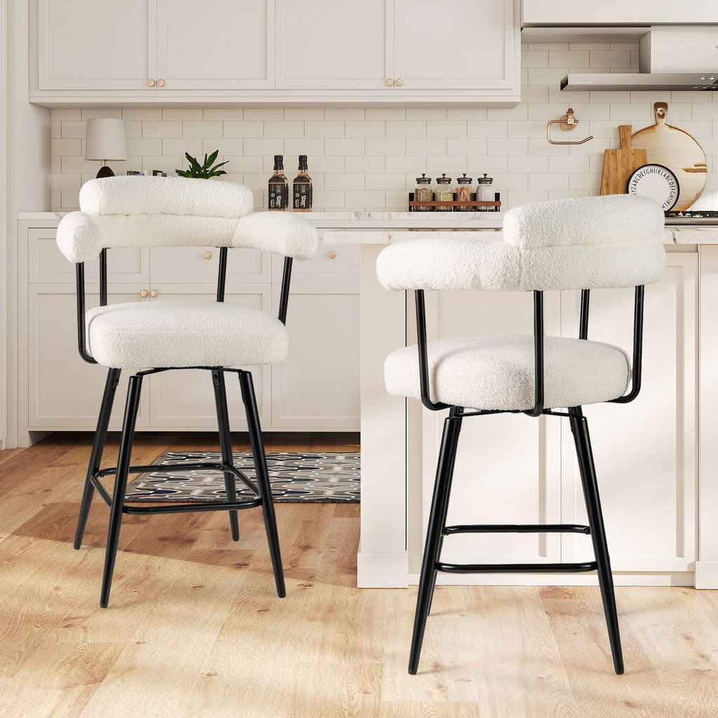 Swivel Bar Stool Set of 2 Counter Height Chairs with Curved Back and Arms-Grey
