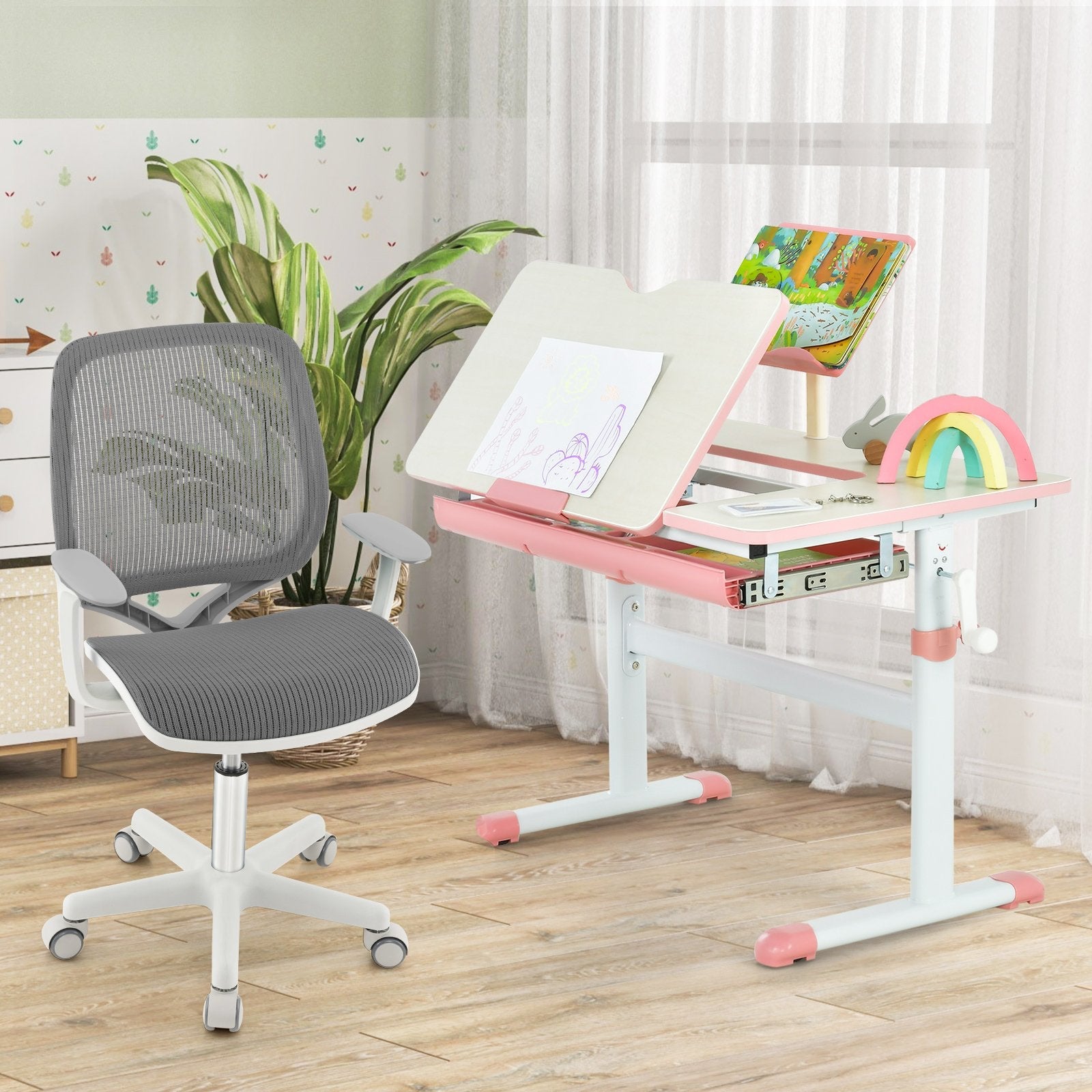 Swivel Mesh Children Computer Chair with Adjustable Height-Blue