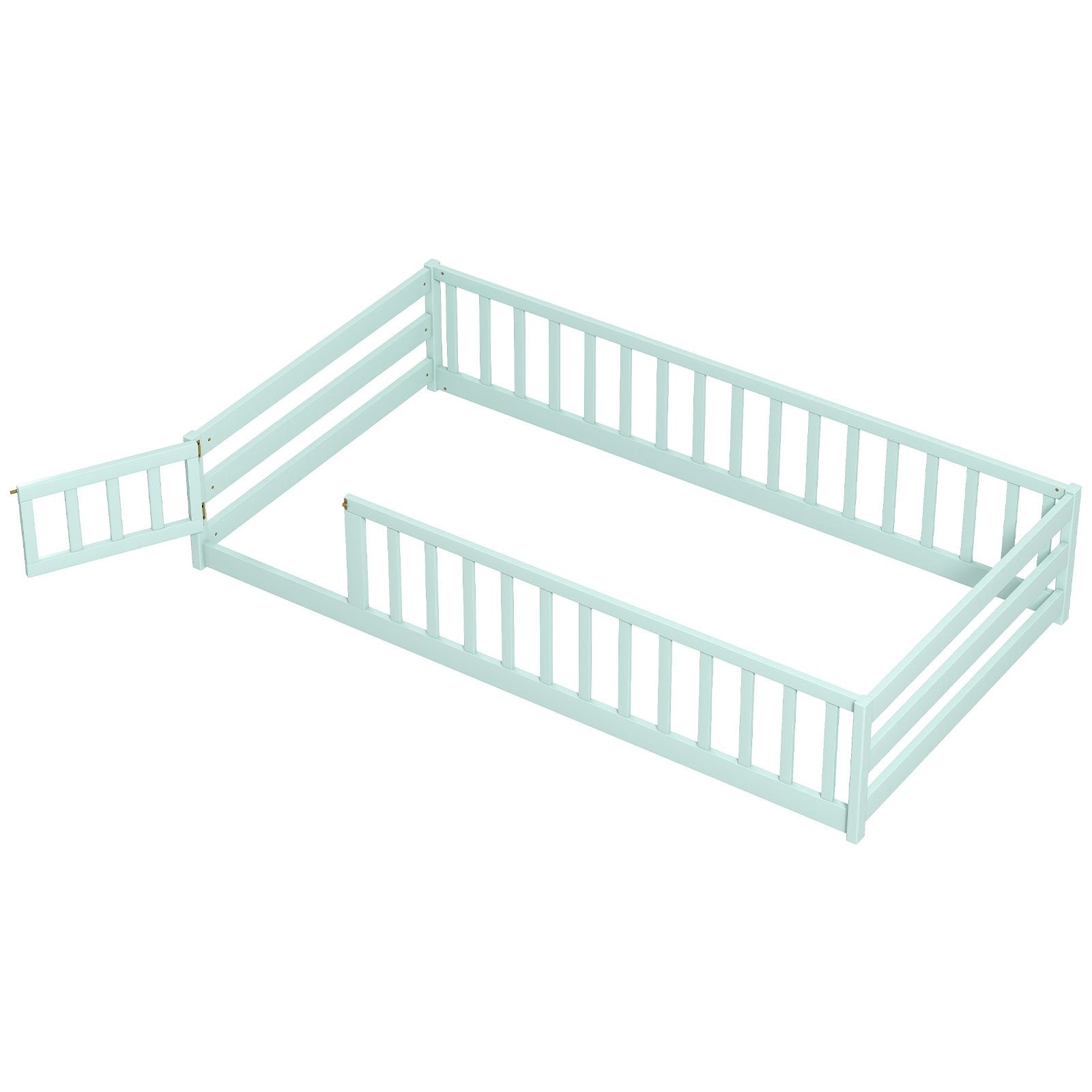 Twin Size Montessori Floor Bed Frame with Full Length Safety Guardrails-Dark Green