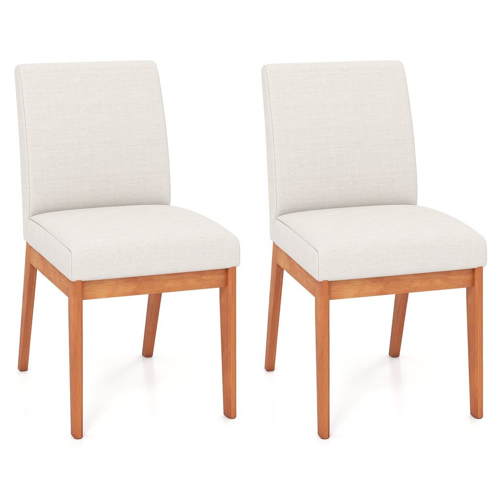 Upholstered Dining Chairs Set of 2 Kitchen Armless Side Chairs with Rubber Wood Legs-Beige