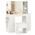 Vanity Desk with Mirror and Lights Makeup Dressing Table Vanity Table and Stool Set-White