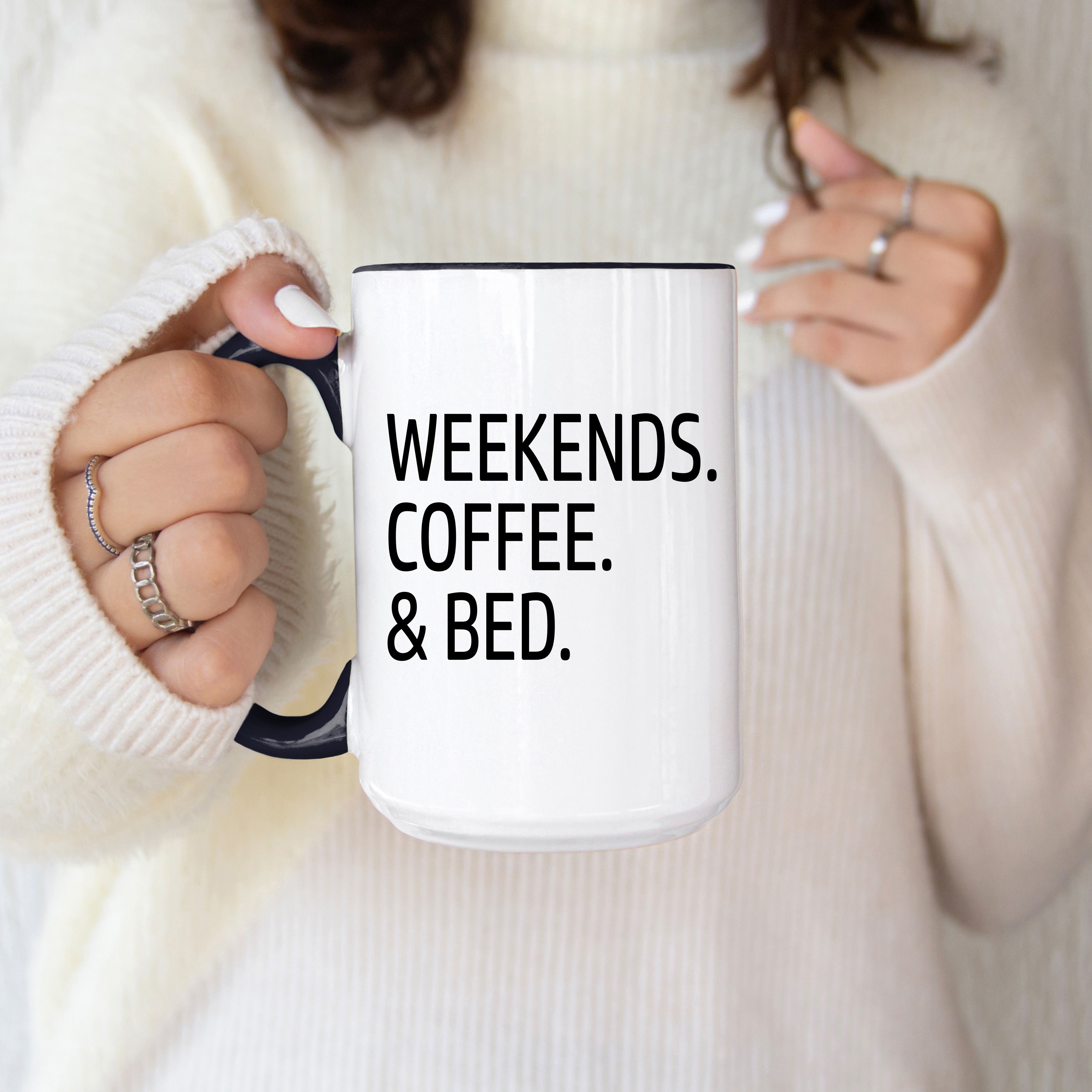 "Weekends, Coffee & Bed" Mug — Cozy Mug for Relaxing Weekends