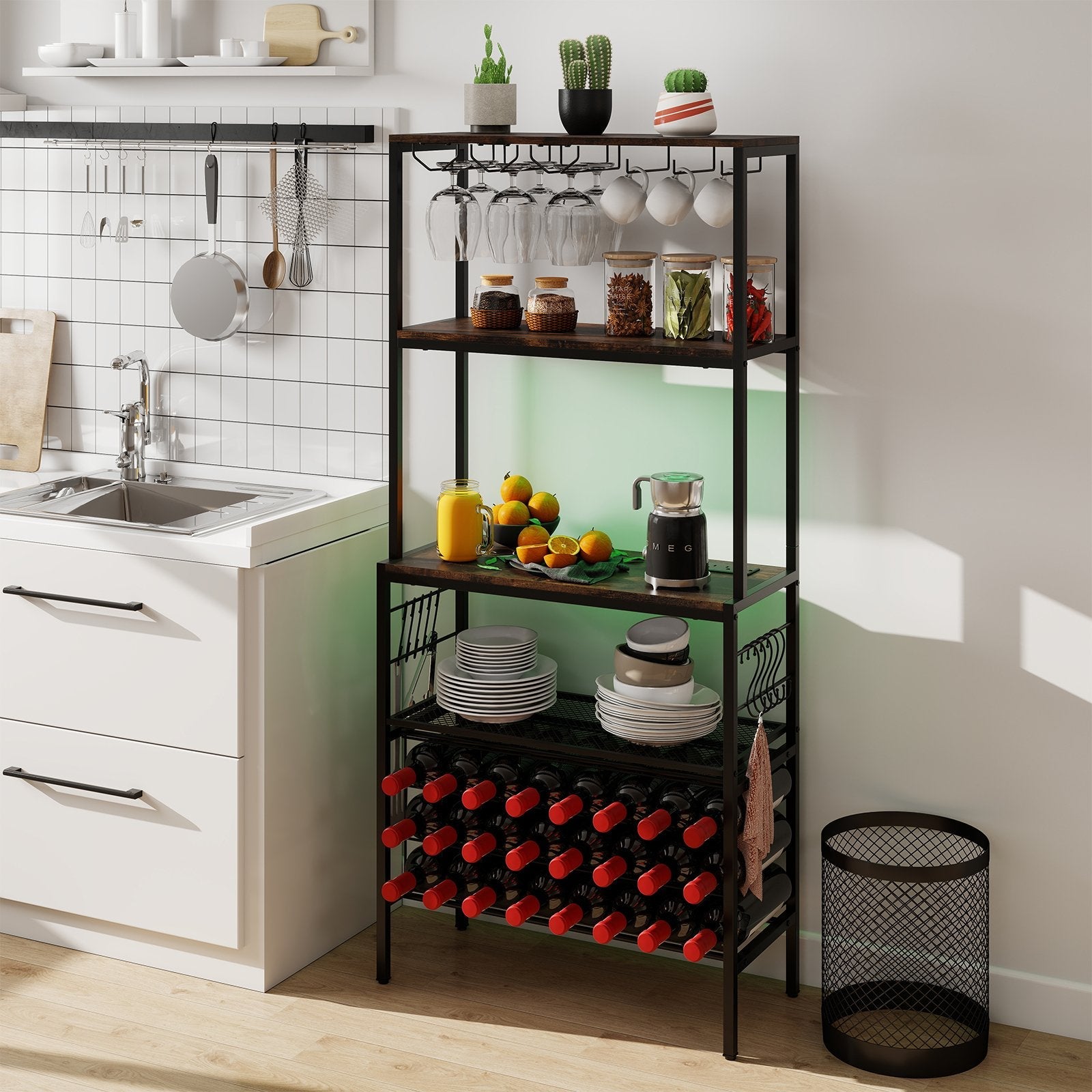 Wine Organizer with Power Outlet and Bottle Holders-Gray