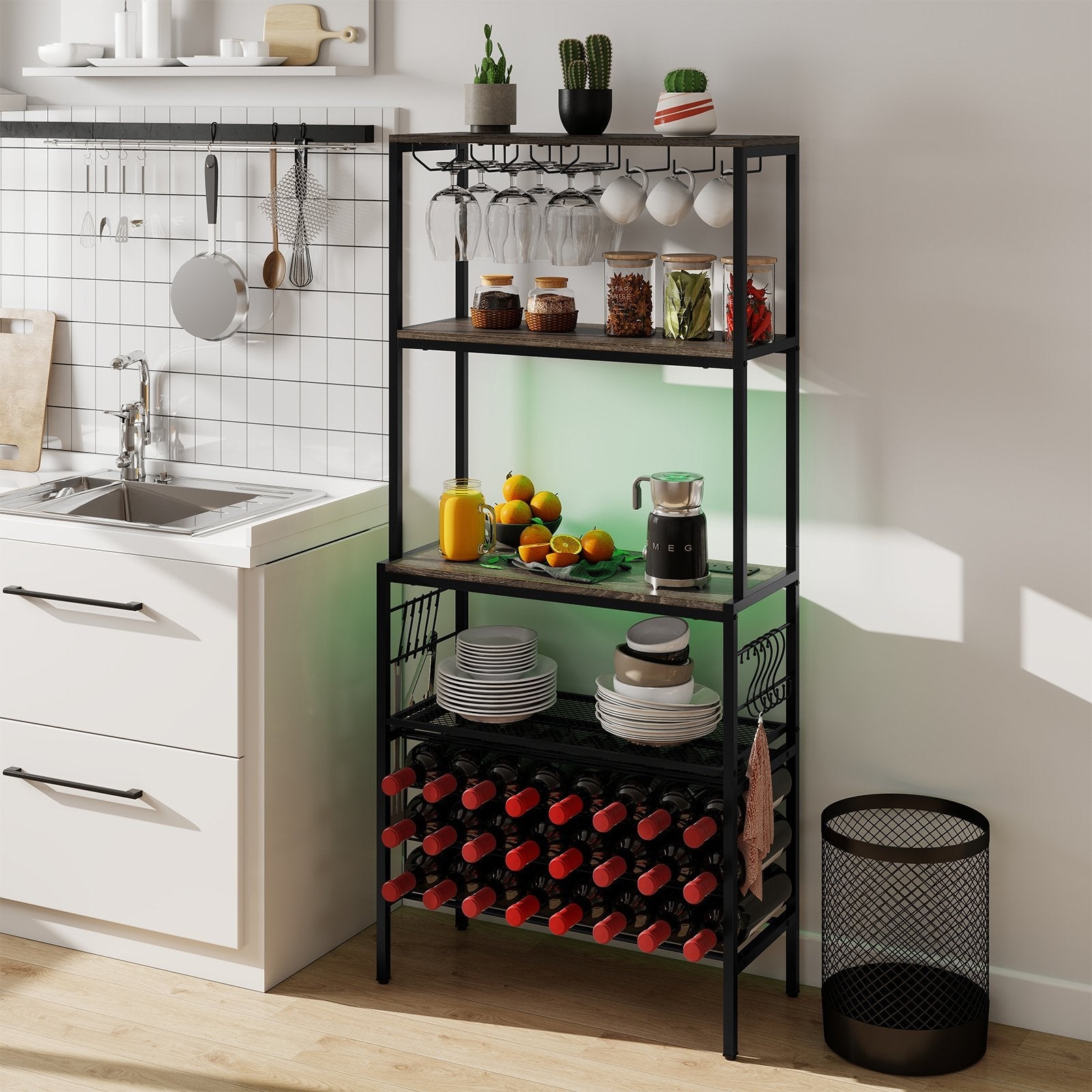 Wine Organizer with Power Outlet and Bottle Holders-Gray