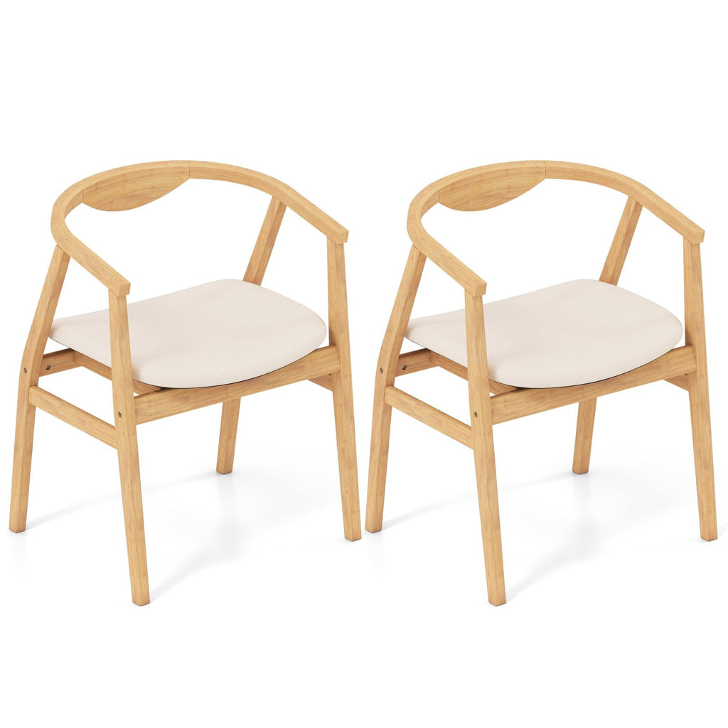 Wooden Bamboo Accent Chair with Armrest and Curved Backrest-Natural