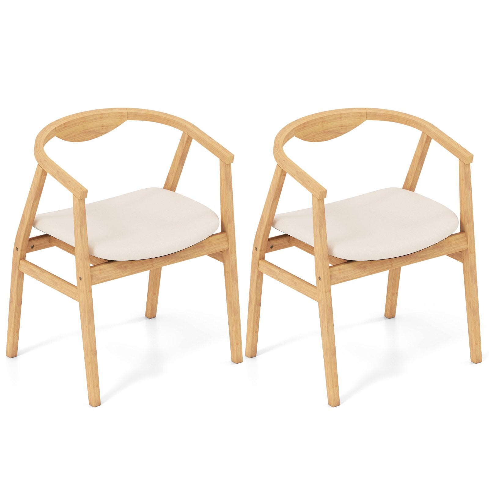 Wooden Bamboo Accent Chair with Armrest and Curved Backrest-Natural
