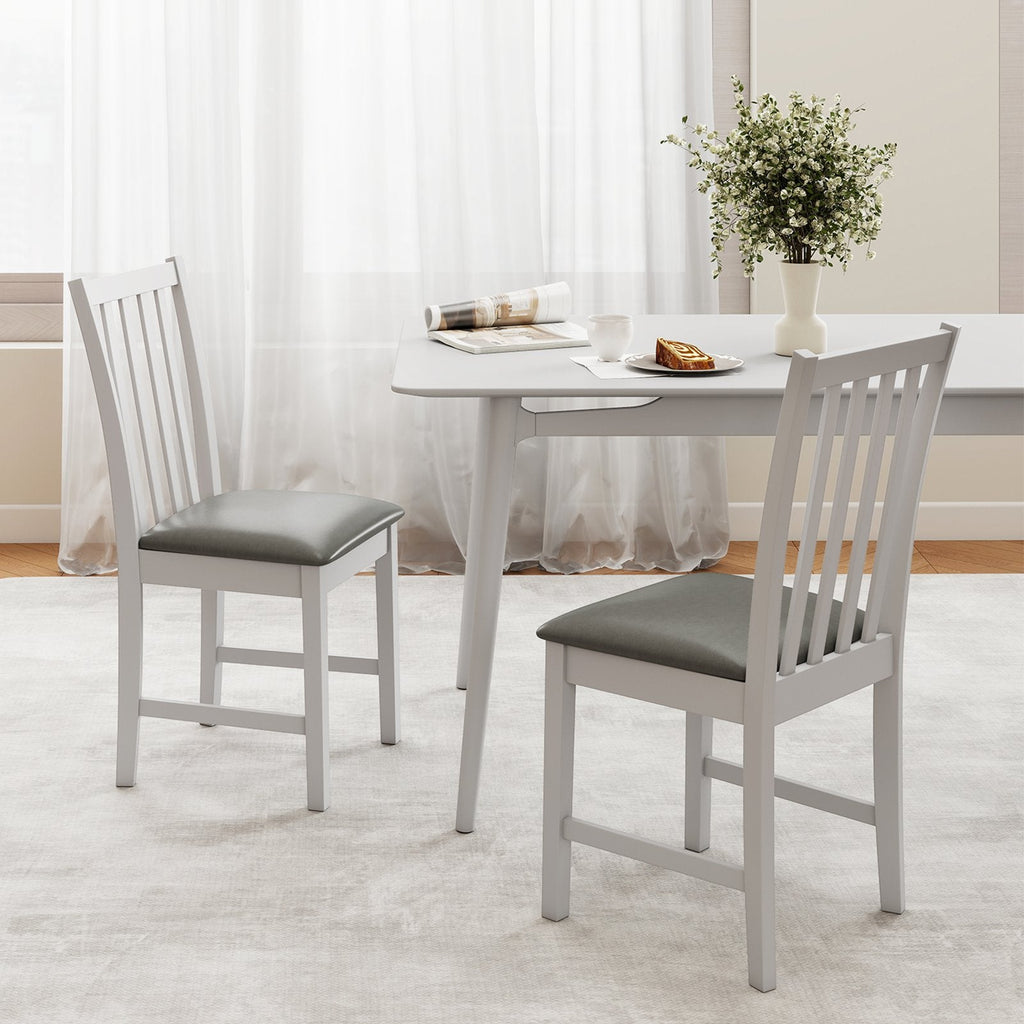 Wooden Dining Chair Set of 2 with Rubber Wood Frame and Padded Seat-Brown