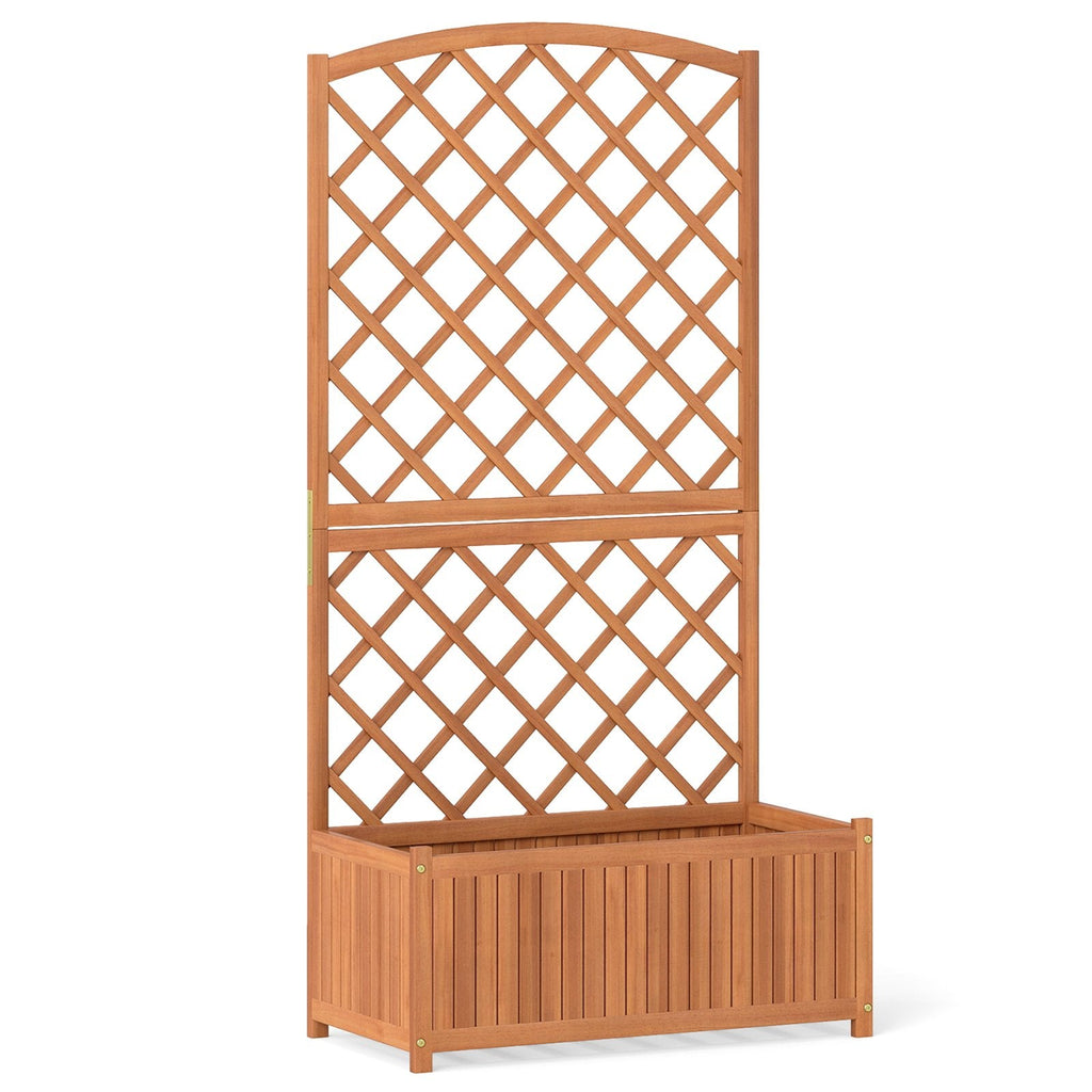 Wooden Raised Garden Bed with Trellis 63 Inch Tall Garden Planter